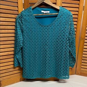 Vintage Allison Daley Teal Crochet Lace Style Blouse